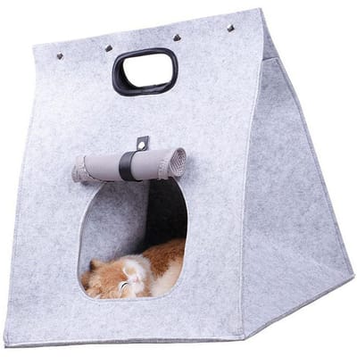 Maisonnette pour Chat en Feutre Amovible Lavable Pliante Sac de Couchage Intégré en Feutre pour Chats Chatons Chiots Gris