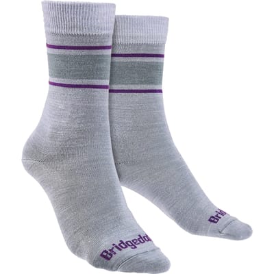 Bridgedale - Dames Liner Basislaag Merino Sokken - Lichtgrijs / Paars