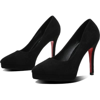 Vrouwen 10cm 12cm Hoge Hakken 2cm Platform Pumps Nachtclub Sude Flock Zwart Dame Extreme Dunne Hakken Rode Onderkant Catwalk Schoenen 33 black