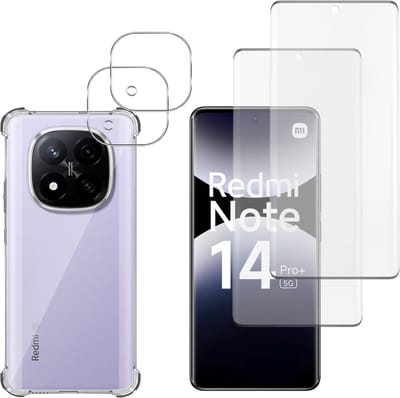 Hoesje geschikt voor Xiaomi Redmi Note 14 Pro Plus 5G backcover Shockproof siliconen Transparant + 2 stuks Screenprotector Gehard Glas + 2 stuks Camera Protector