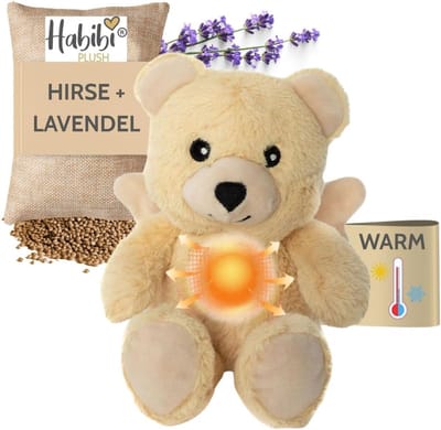 Warmteknuffel Beer - Beschermengel met vleugels - Ontspannende warmte - Magnetron verwarmbaar korrelzakje - 23 x 10 x 7 cm