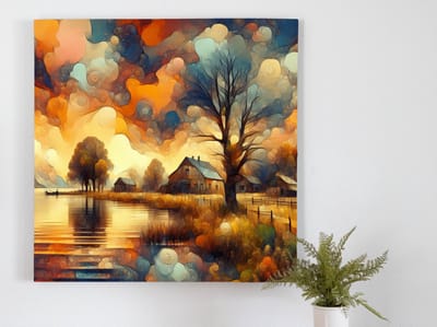 Olieverf aquarel schilderij | Reflecties van de ziel: een verfijnde mix van olie en water | Kunst - 100x100 centimeter op Forex | Foto op Forex