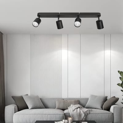 Glitzerlife - Plafondspot Plafondlamp - 4xGU10 fitting - draaibare opbouwspots - 350° en 180° verstelbaar - metaal mat zwart - Ø58cm