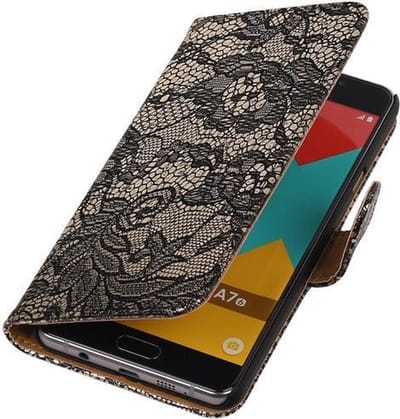 Zwart Lace Booktype Samsung Galaxy A7 2016 Wallet Cover Hoesje