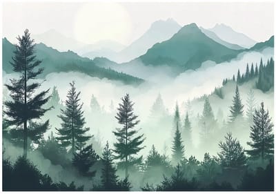 WALLARENA - Fotobehang - 150x105 cm - Fototapete van een boslandschap met bergen, natuur, geschikt voor slaapkamer en salon, vliesbehang
