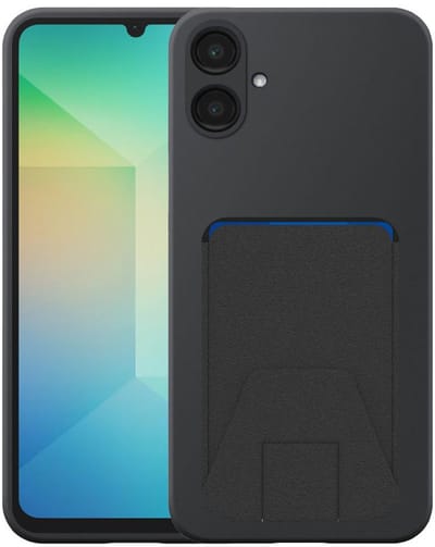 Geschikt voor Samsung Galaxy A06 Telefoonhoesje met Verstelbare Leren Pasjeshouder - Flexible Back Cover Case Siliconen TPU with Adjustable Leather Cardslot - Zwart - Smartphonica geschikt voor Samsung Galaxy A06