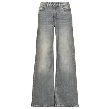 Jacqueline de Yong grijze dames jeans   High waist   Bleached wash wassing   Wide leg fit   5-Pocket zakken   Knoop- en ritssluiting   High waist