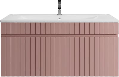 Vente-unique Roze gestreept hangmeubel voor badkamer met inbouwwastafel - 100 cm - SATARA