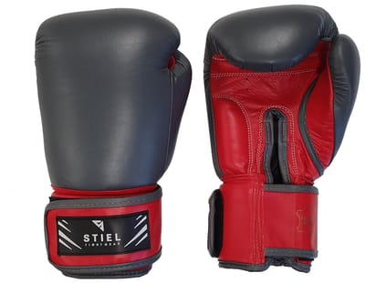 Stiel Pro Bokshandschoenen - Leer - Grijs met rood (Beschikbaar in verschillende maten)