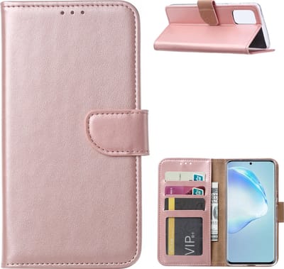 Hoesje Geschikt Voor Samsung Galaxy S20 Plus Boek hoesje met Pasjeshouder - Rose goud