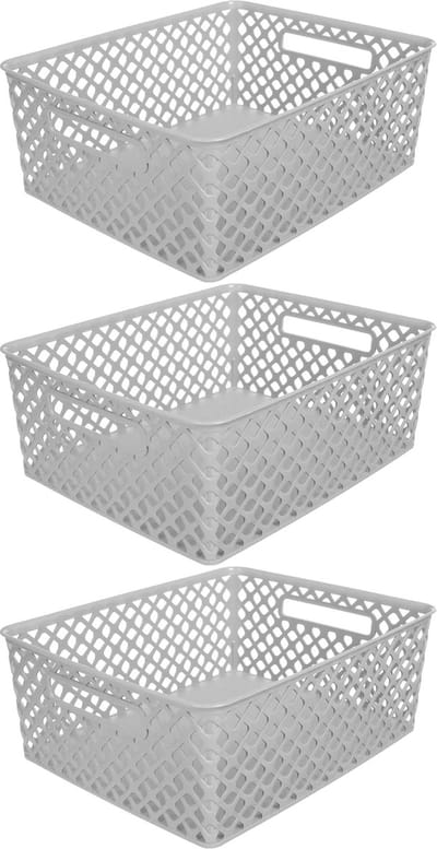 5Five Opbergmand/box van kunststof - 3x - grijs - 29 x 35 x 13 cm - 11 liter