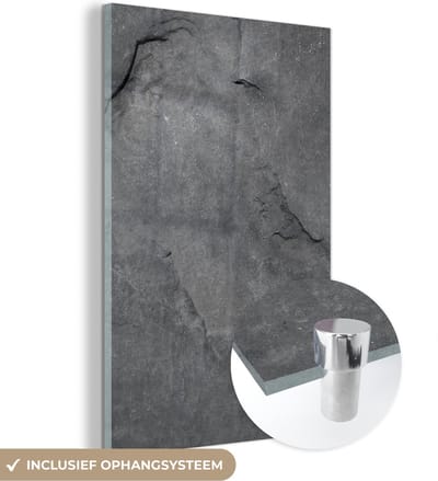 Glasschilderij zwart wit - Graniet - Grijs - Steen - Industrieel - 120x180 cm - Foto op glas - Slaapkamer decoratie