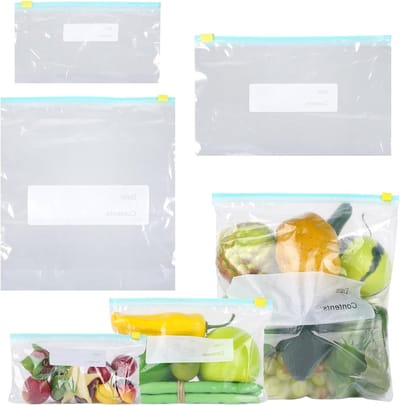 Set van 45 hersluitbare diepvrieszakken in 3 maten voor voedselopslag, 1 L en 3 L, ideaal voor het bewaren van voedsel