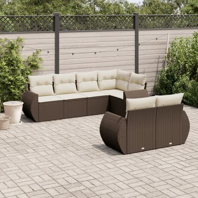 vidaXL - 7-delige - Loungeset - met - kussens - poly - rattan - bruin
