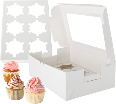 Zeshoekige cupcake doos met venster, stevige kartonnen muffin verpakking voor cake decoratie en gebak opslag, wit
