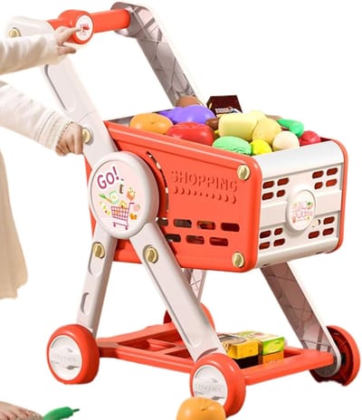 Speelgoed Winkelwagen - Rollenspel Leermiddel - Peuter Spelen - Bevordert Vaardigheden - 33 x 15 x 27 cm - rood