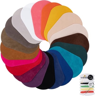 Opstrijkbare Patches - Stoffen Reparatieset - Kleding Repareren - 20 Kleurrijke Stukken - Grote Ovale Vorm - Hertenfluweel Tinten