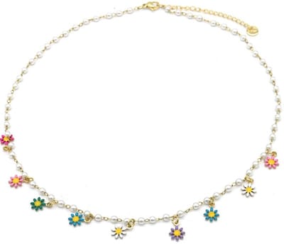 Ketting met Bloemen - RVS - Lengte 39-44 cm - Goudkleurig