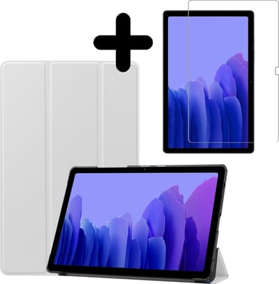 Hoesje - Geschikt voor Samsung Galaxy Tab A7 (2020) - Met Screenprotector - Hardcover Book Case - Trifold Bookcase Hoes - Hard Cover - Tablethoes - Wit