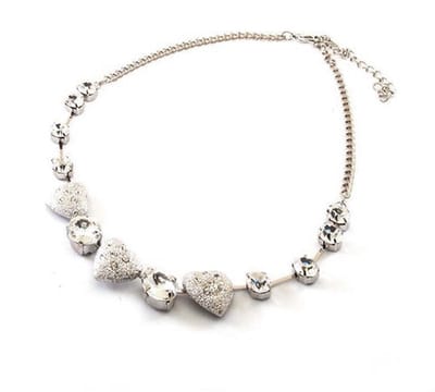 Damesketting strass - hartjes - zilverkleurig - kerst
