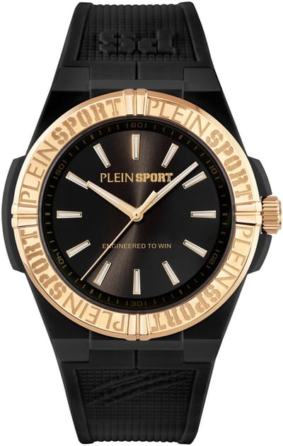 Plein Sport Laserstrike Quartz Analoog Horloge Zwart Kast Gemaakt Van 100% Gerecycled Roestvrij Staal En Een Armband Van 100% Siliconen 42 PSFGA0626, PSFGA0726, PSFGA0826, PSFGA0926