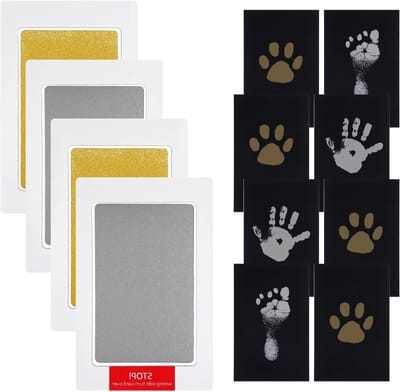 Paw Print Set voor Honden en Baby's - 4-delige Handafdruk en Voetafdrukset met Inktpad en Kaarten, Perfecte Baby Cadeau en Herinnering zonder Huidcontact