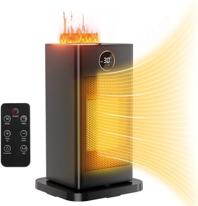 UFTA Elektrische Kachel - Keramische Ventilatorkachel - 1500W Heater - LED met Afstandsbediening en Timer 28.5cm - Zwart