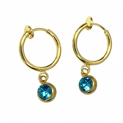 Klem oorbellen - aqua blauw - goudkleurig - geen gaatje- Charme Bijoux