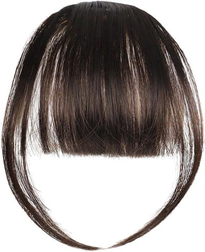Clip in Bangs van Chemisch Vezel, Wispy Fringe Haarextensions, Donkerbruin Haaraccessoire voor Vrouwen met Curved Bangs en Tempel Haarstukken