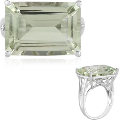 Cavill - 925 Sterling Zilver Ring - Platina Verguld - 13,90 ct Groene Amethist - Achthoekige Facet - Filigraan Zetting - Exquise Braziliaanse Sieraden