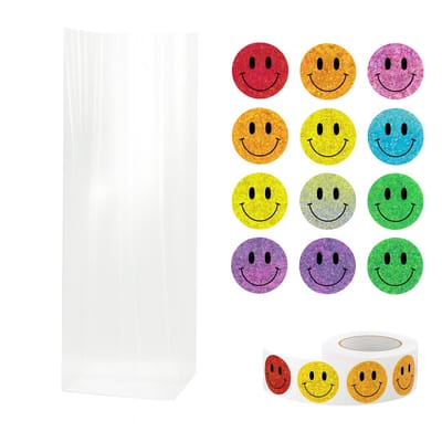 25x Uitdeelzakjes met Smileys | Blokbodem | 60 x 50 x 200 mm | Traktatiezakjes | Kinderfeestje | Cellofaanzakjes | Cadeauzakjes | Snoepzakjes | Plastic Zakjes | Uitdeelzakjes kinderen | Cadeauzakjes Kinderen | Verpakkingszakjes Uitdeelcadeaus |
