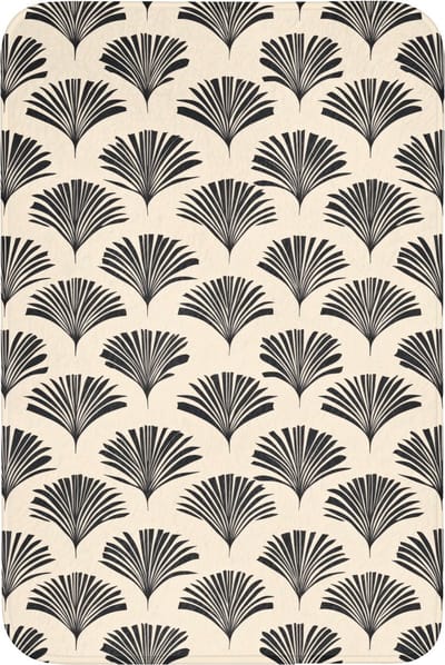Badmat 60x90 cm - Antislip - Waaiers - Botanisch - Zwart - Beige - Badmatten voor badkamer - Badkamermat - Douchemat - Badkamer mat