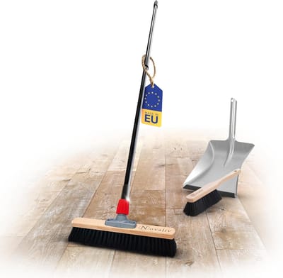 Novaliv halbezem 40 cm met telescopische steel borstelharen kunststof borstelharen inclusief verzinkte veegset met rubberen lip bestaande uit stoffer en blik handveger fijne werkplaatsbezem industriële bezem met steel