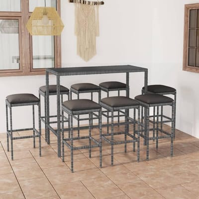 Tuinbarset 9-delig - Buitenmeubilair set - Gezellig buiten zitten - Inclusief kussens - 130x60x110 cm - Grijs