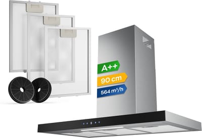 Heinrich’s HDU 7632 IX 90cm Afzuigkap RVS - inclusief set koolstoffilters – 564m3 - energieklasse A++