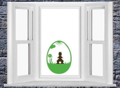 Herbruikbare raamsticker paasei met haas groen & bruin | Rosami