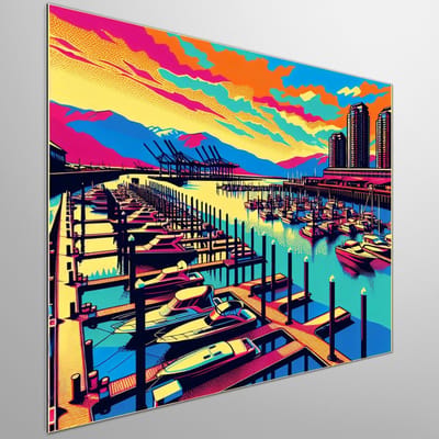 Pop art haven schilderij | Haven of Pop: A Vibrant Fusion of Art and Culture | Kunst - 60x60 centimeter op Dibond | Foto op Dibond