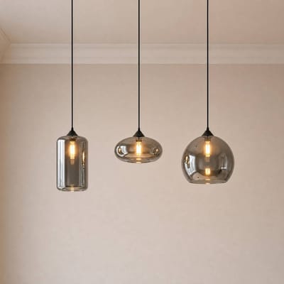 Lindby - hanglamp - 3lichts - Metaal, glas - H: 28 cm - E27 - rokerig grijs
