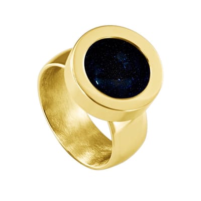 Quiges RVS Schroefsysteem Ring Goudkleurig Glans 16mm met Verwisselbare Zandsteen Blauw 12mm Mini Munt