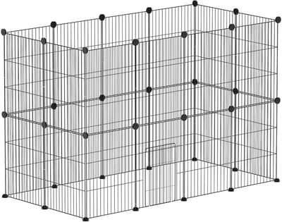 Merax Modulaire Ren voor Konijnen en Cavia’s - Kleintierenren voor Binnen - Stalen Draadpanelen met Deur - Vrij Op te Bouwen - Antislip Voetjes - 120 x 60 x 80 cm - Zwart