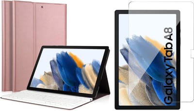 Hoes met Toetsenbord en Screenprotector geschikt voor Samsung Tab A8 2021 / 2022 - Book Case Cover Hoesje Roségoud
