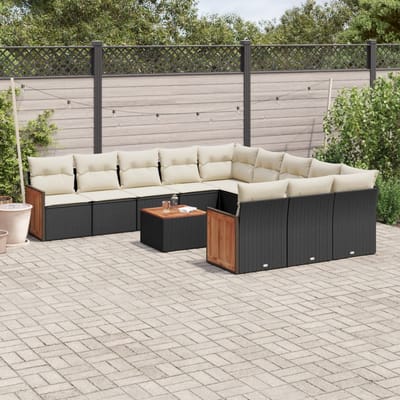 vidaXL - 12-delige - Loungeset - met - kussens - poly - rattan - zwart