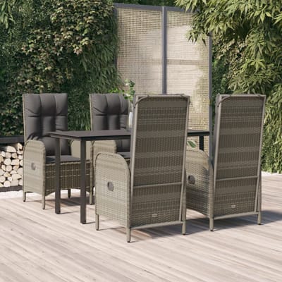 vidaXL - 5-delige - Tuinset - met - kussens - poly - rattan - zwart - en - grijs