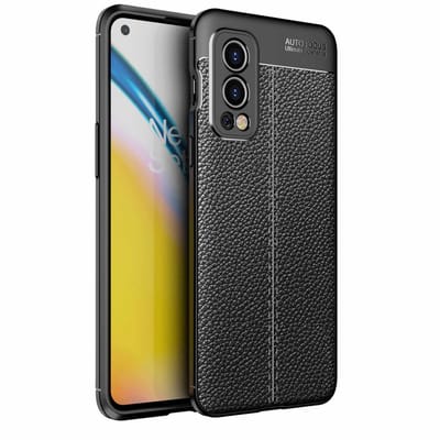 Cadorabo Hoesje geschikt voor OnePlus Nord 2 5G in Diep Zwart - Beschermhoes gemaakt van TPU siliconen met edel kunstleder applicatie Case Cover Etui