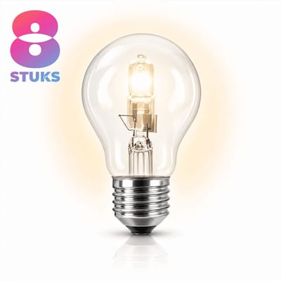 8x Peertje Halogeenlamp E27 - 100W - Warm Wit Licht (2700K) - 1900 lm - 2 jaar - Dimbaar