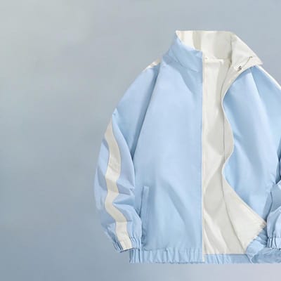 Lente en Herfst Nieuwe Dubbelzijdige Jas Heren Opstaande Kraag Trendy Strepen Veelzijdige Publiekseditie Jas Winddicht Waterdicht Schokkleding S white