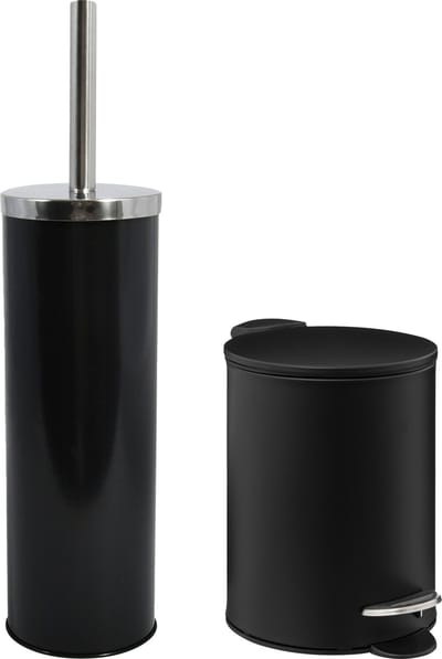 5Five Badkamer en toilet accessoires set - zwart - pedaalemmer 3L en wc/toilet-borstel - metaal