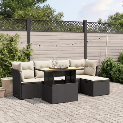 vidaXL - 6-delige - Loungeset - met - kussens - poly - rattan - zwart