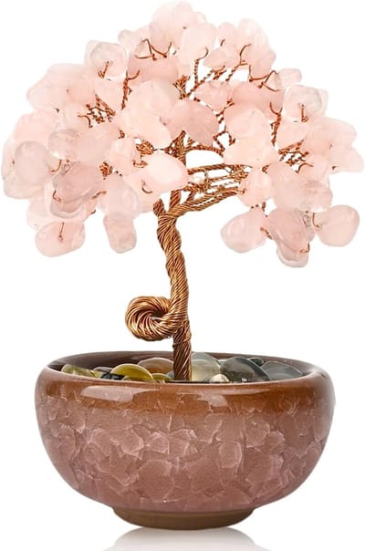 Handgemaakte Rozenkwarts Boom – Therapeutische Decoratie voor Thuis en Kantoor, Chakra Thema, Perfect Cadeau voor Verjaardag van Vrouwen met Luxe Doos