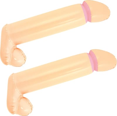 Opblaasbare grote piemel/penis - 2x - kunststof pvc - 35 cm - Zelf op blazen - vrijgezellen feest